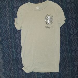 Disney 100 Vintage Marvel Spiderman Logo Olive T-Shirt